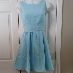 Lauren James seersucker Light Blue Sleeveless Dress Sz S EUC